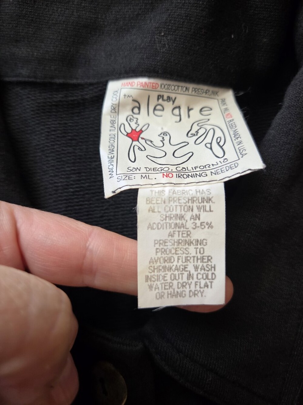 🎨 Vintage Play Alegre Hand Painted Cotton Jacket XL/ML | Black Art to Wear 🎨 - Picture 9 of 12